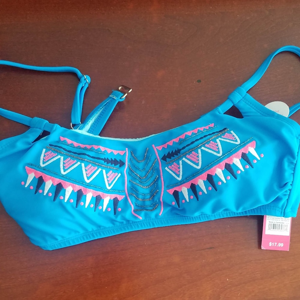Xhilaration Blue Beaded Bikini Top Size Medium